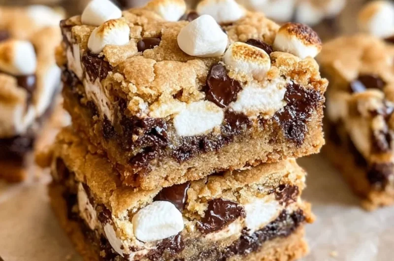 Delicious S'mores Cookie Bars featuring chocolate, marshmallows, and graham crackers.