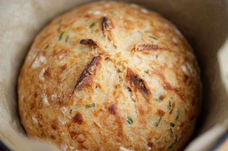 Sourdough Jalapeño Cheddar Artisan Bread loaf with melted cheese