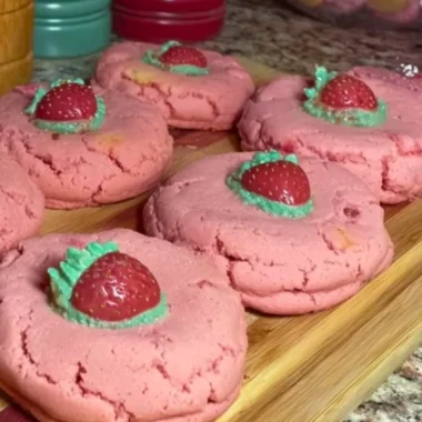 Delicious strawberry cheesecake cookie bars topped with fresh strawberries