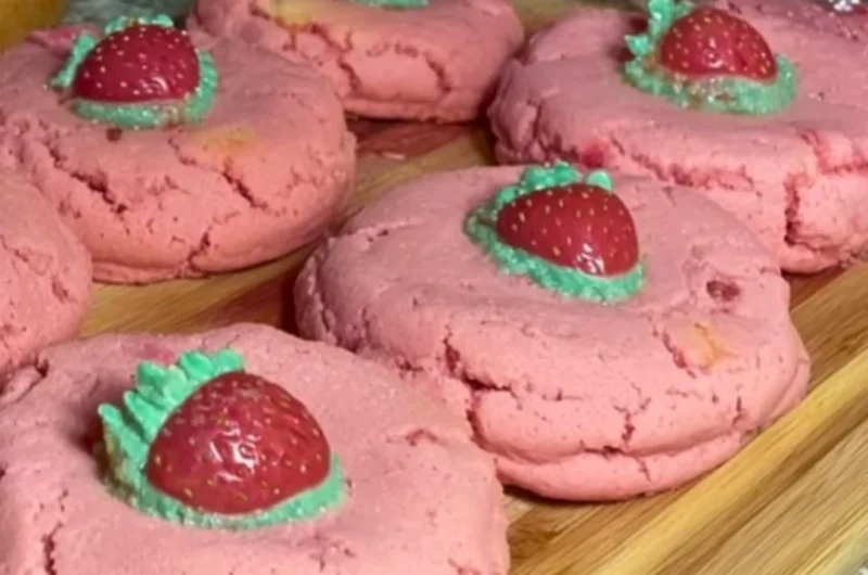 Delicious strawberry cheesecake cookie bars topped with fresh strawberries