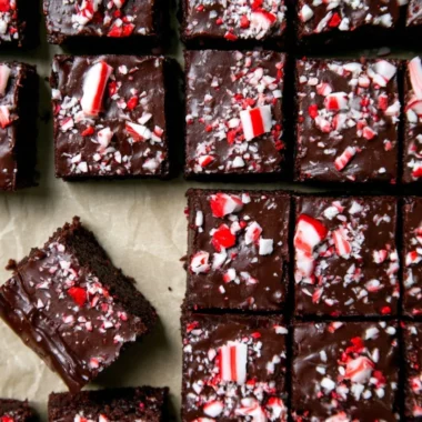Delicious festive peppermint brownies with decadent ganache topping