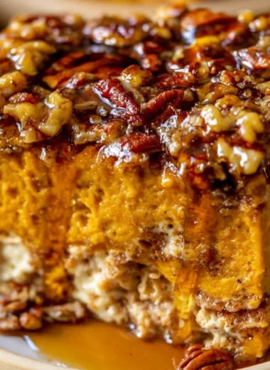 Delicious Pumpkin Cottage Cheese Breakfast Bake served on a plate