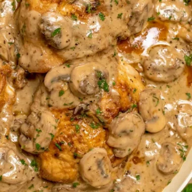 Delicious chicken marsala with tender chicken breasts and rich sauce